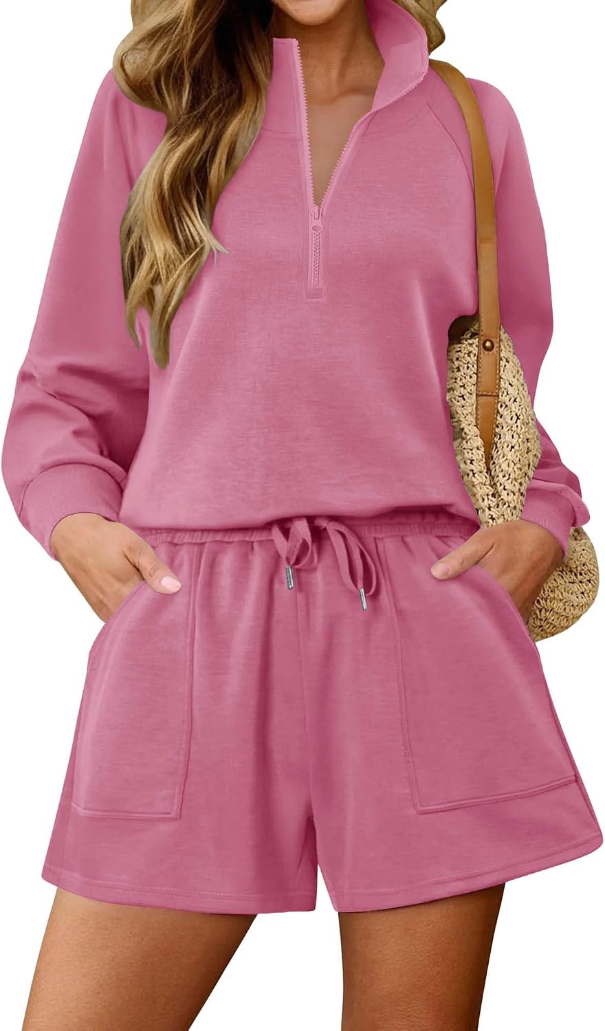KISSMODA women's lounge set with matching sweatshirt top and shorts, comfortable casual wear for relaxing or lounging at home.