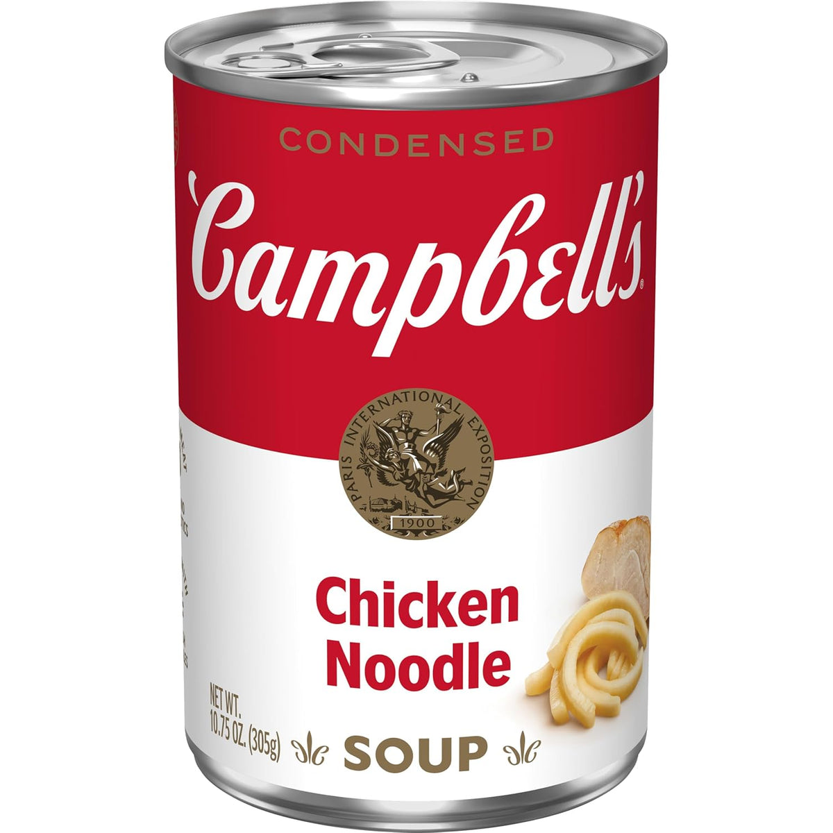 Four 10.75 oz cans of Campbell’s Condensed Chicken Noodle Soup in a packaged set, featuring the classic Campbell’s branding and label.