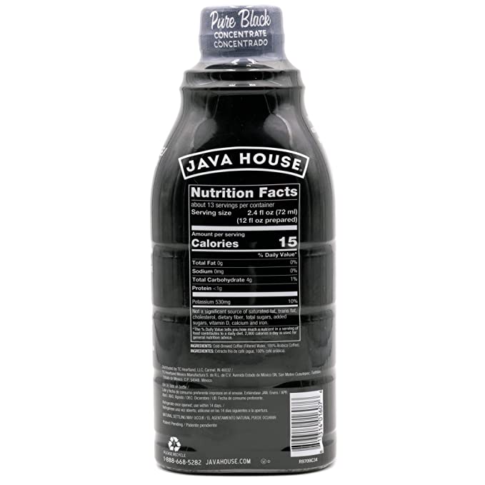 Java House cold brew concentrate bottle with a dark liquid inside, ready for making iced coffee or brewing at home.