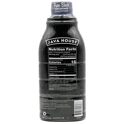 Java House cold brew concentrate bottle with a dark liquid inside, ready for making iced coffee or brewing at home.