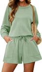 KISSMODA women’s lounge set with matching sweatshirt and shorts, comfortable casual outfit for relaxed wear.