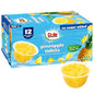 Canned Dole pineapple tidbits and tropical fruit in 4 oz bowls, 12-pack, showing colorful fruit pieces in syrup.