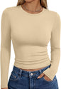 Trendy Queen women's long sleeve T-shirt with fall fashion Y2K style, basic casual top in black fabric.