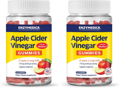 Enzymedica Apple Cider Vinegar Supplement for Women & Men - Apple Cider Vinegar Gummies with Mother, 1000 mcg Vitamin B12 & 710 mg ACV per Serving, Gut Health & Digestive Support, Vegan - 74 Count
