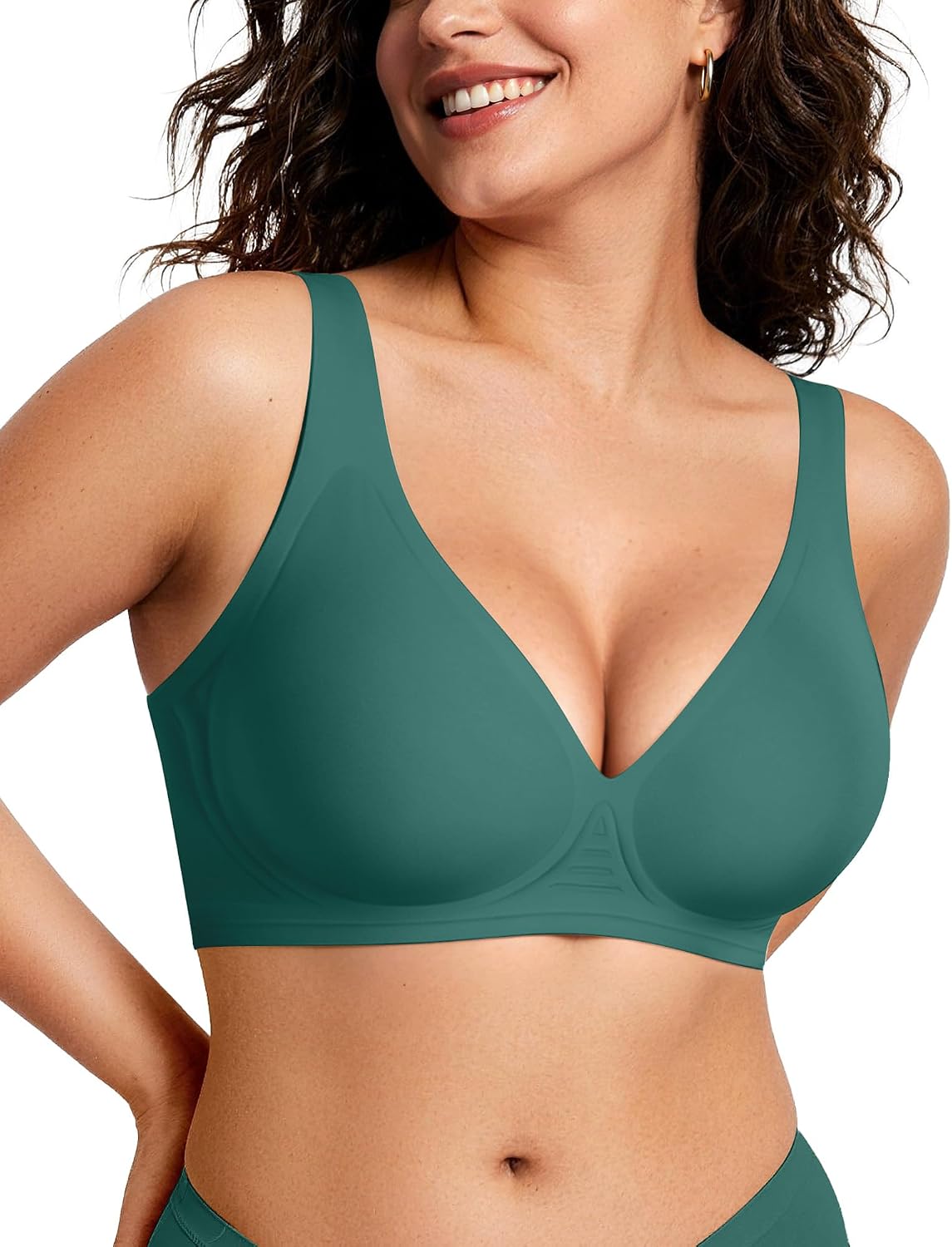 OEAK women's wireless jelly bralette with deep V neckline, comfy push-up design, ideal for t-shirt wear.