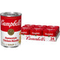 Cans of Campbell's Homestyle Chicken Noodle Soup, 10.5 oz, pack of 12, featuring the soup's label and packaging.