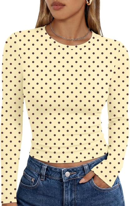 Trendy Queen women's long sleeve T-shirt in fall fashion basic Y2K style, featuring a casual, comfortable design for fall wear.