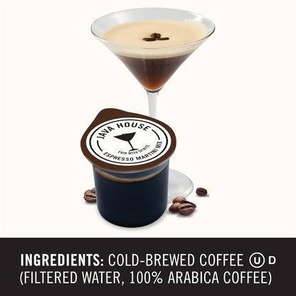 Java House Cold Brew Espresso Martini Mix peel and pour pods, ready-to-use coffee espresso flavor for cocktails.