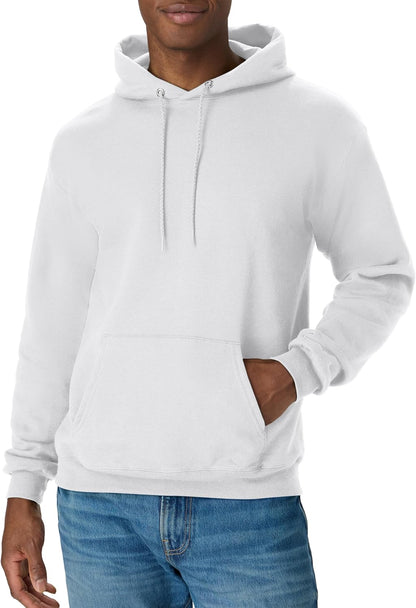 Hanes EcoSmart men's hoodie in midweight fleece, featuring a hood and front pocket, available in big and tall sizes.
