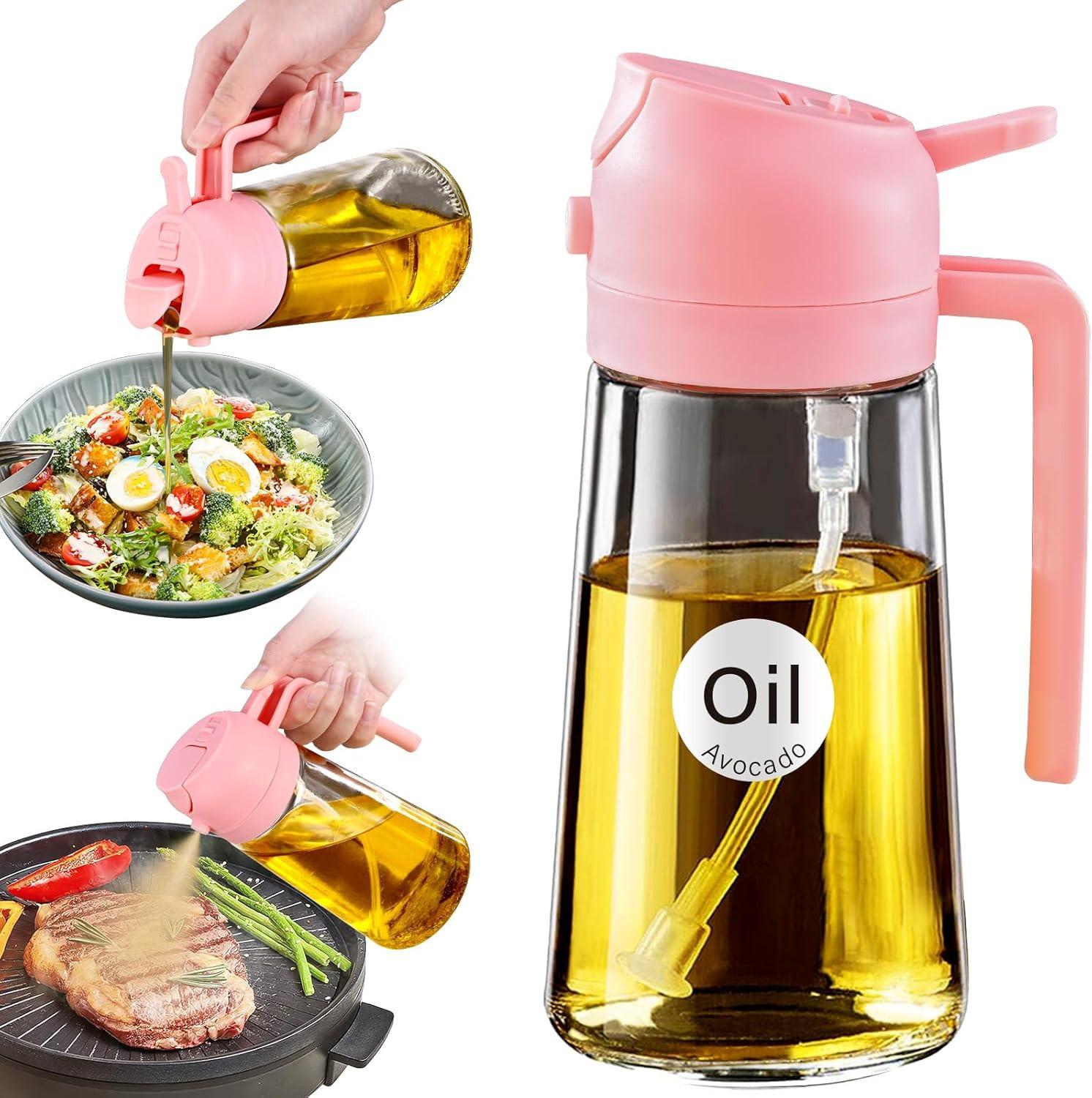 Generic 16oz/470ml Glass Olive Oil Sprayer for Cooking with Stickers, 2 in 1 Oil Dispenser for Kitchen Gadgets, Food Grade Premium Spray Bottle with Portion Control for Salad, Frying, BBQ (Black).