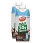 BOOST Glucose Control Max Protein nutritional drink in chocolate flavor, 11 FL OZ bottle with smooth chocolate liquid inside.