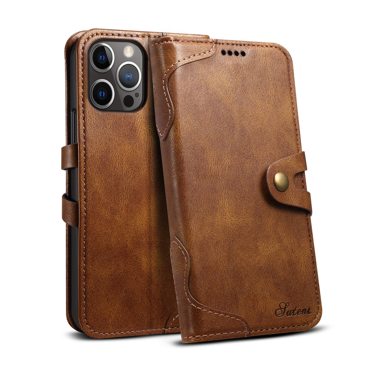 Black flip leather wallet phone case bag with card slots and magnetic closure