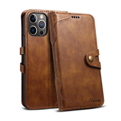 Black flip leather wallet phone case bag with card slots and magnetic closure