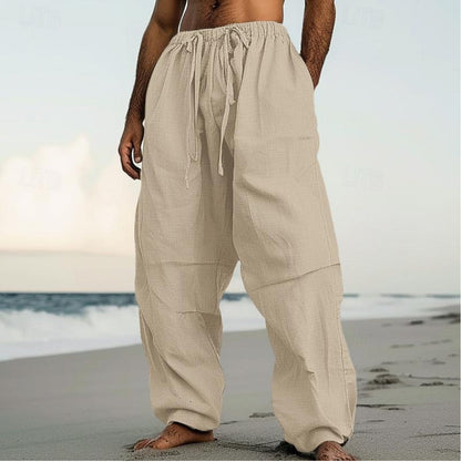 Beach straight-leg pants in plain color, comfortable daily street style 和盛