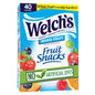 Welch's mixed fruit snacks in a box, 0.8 oz packs, shown in a 40-pack variety for kids' healthy snack options.