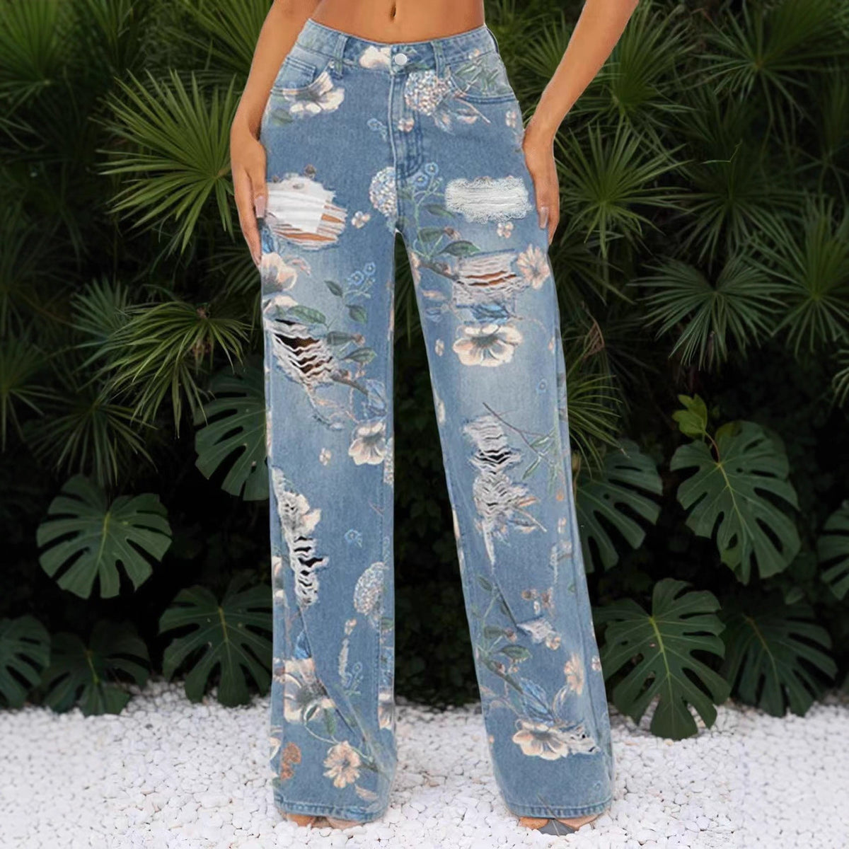 High-waisted loose-fitting wide-leg floor-length pants by My Store