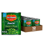 Canned Del Monte sweet peas in a 15-ounce can, shown in the image with the label and contents visible.