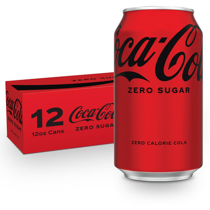 Coca-Cola Zero Sugar soda soft drink fridge pack with 12 cans, 12 fl oz each, featuring the Coca-Cola Zero brand label.