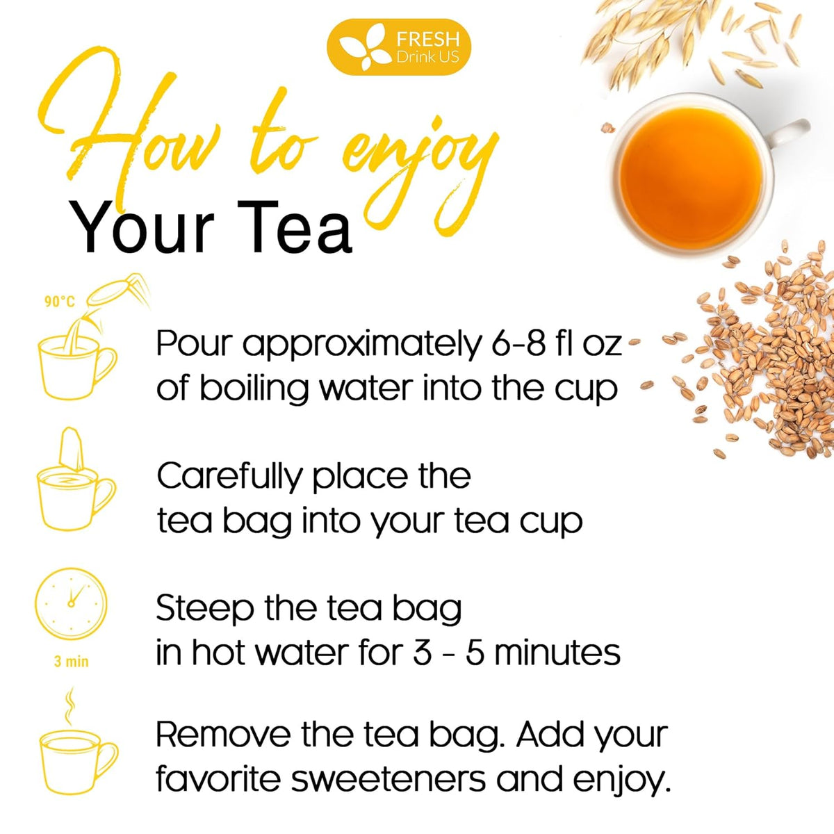 Premium Barley Tea Bags, 100% Natural & Pure from Barley. Loose Barey Herbal Tea. No Sugar, No Caffeine, No Gluten, Vegan.