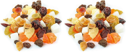 Oregon Farm Fresh Snacks dried fruit mix with cranberries, coconut, and mango in a 24 oz bag, vibrant fruits and colorful mix.