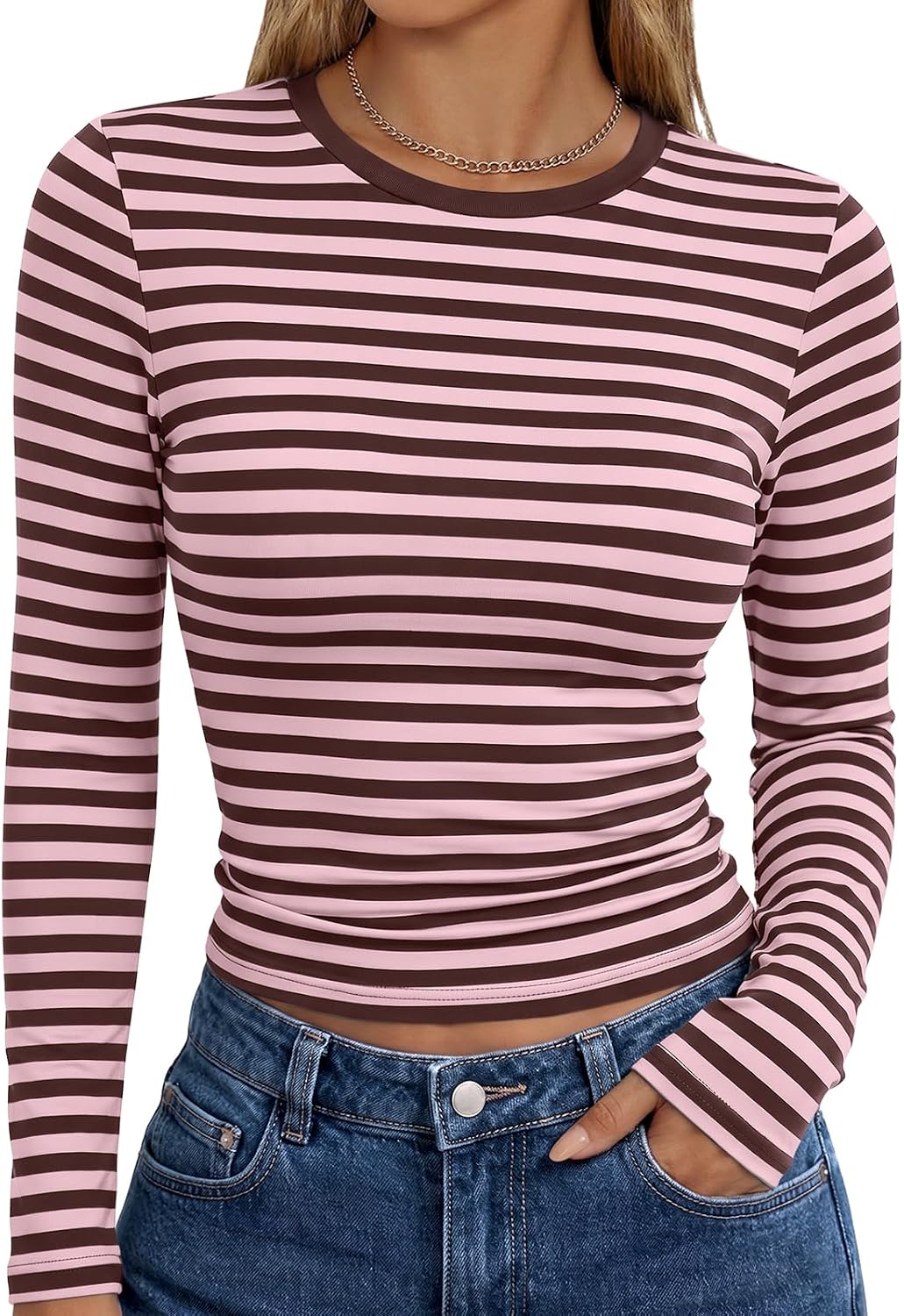 Trendy Queen women's long sleeve T-shirt featuring fall fashion Y2K style, basic casual top with a trendy, comfortable fit.
