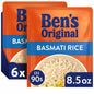 Ben's Original Ready Rice Four Cheese & Cheddar Broccoli microwave rice pack with six 8.5oz servings, featuring cheese, broccoli, and rice.
