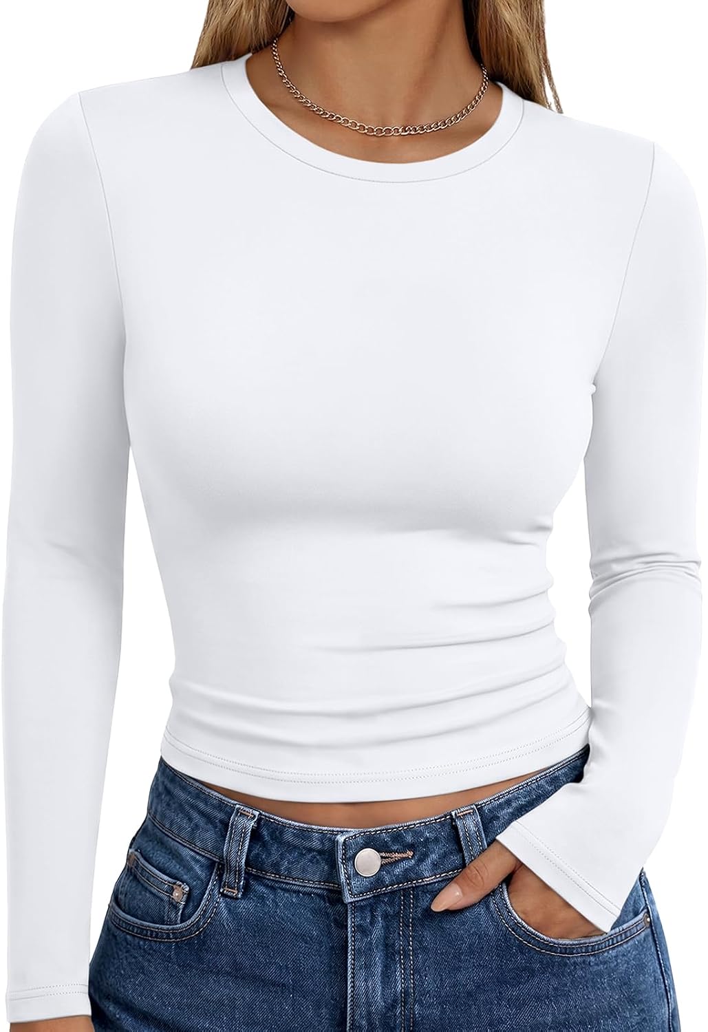 Trendy Queen women's long sleeve T-shirt with fall fashion Y2K style, basic and trendy for casual fall wear.