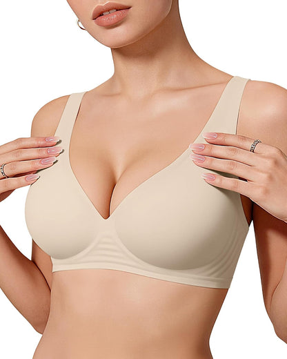 OEAK women's wireless jelly bralette with deep V neckline, comfortable push-up T-shirt bra, soft and seamless for everyday wear.