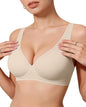 OEAK women's wireless jelly bralette with deep V neckline, comfortable push-up T-shirt bra, soft and seamless for everyday wear.