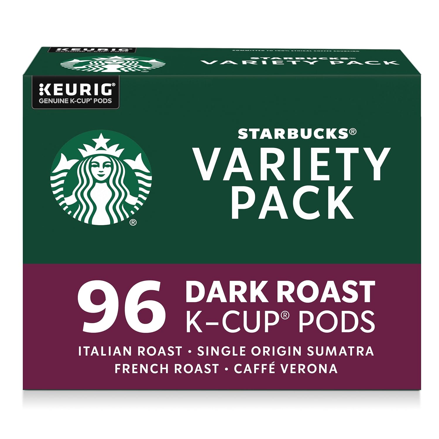Starbucks K-Cup Coffee Pods, Dark Roast Hot or Iced Coffee, Variety Pack, 96 Keurig Pods