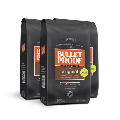 Bulletproof Original Cold Brew Coffee ground medium roast in a 12 oz bag, coarse ground coffee for brewing.