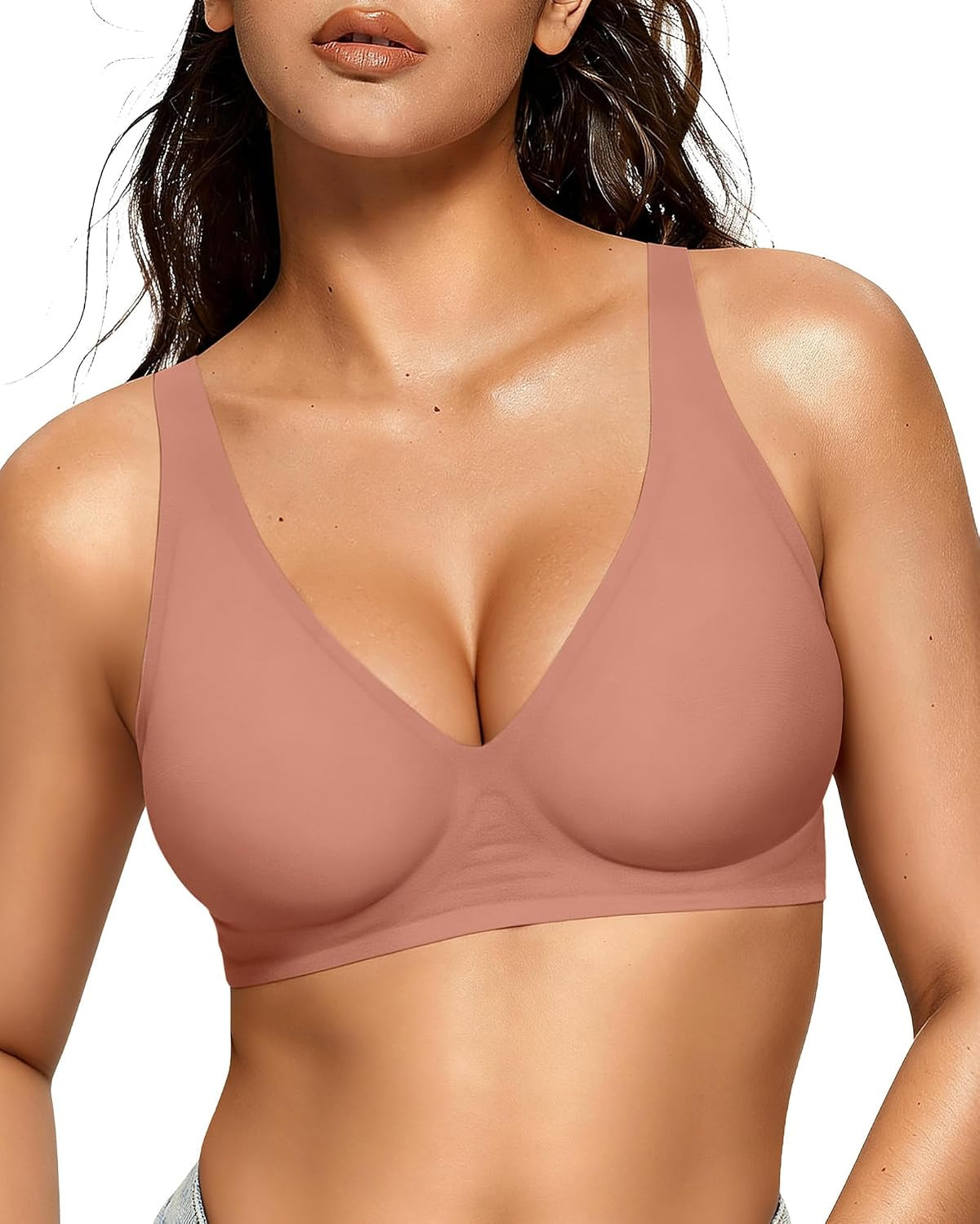 OEAK women's wireless jelly bralette with deep V neckline, comfy push-up design, ideal for t-shirt wear, soft and flexible fit