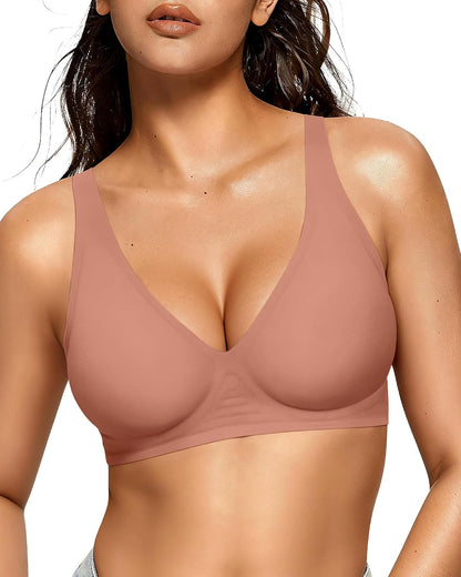 OEAK women's wireless jelly bralette with deep V neckline, comfy push-up design, ideal for t-shirt wear, soft and flexible fit