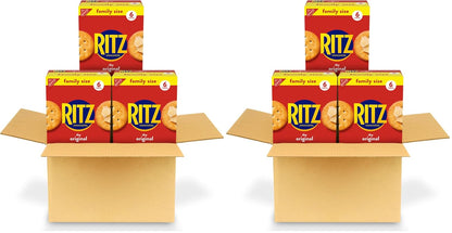 Ritz Fresh Stacks Original Snack Crackers in party size, 16 multi-pack boxes with crispy, flaky crackers for snacking.