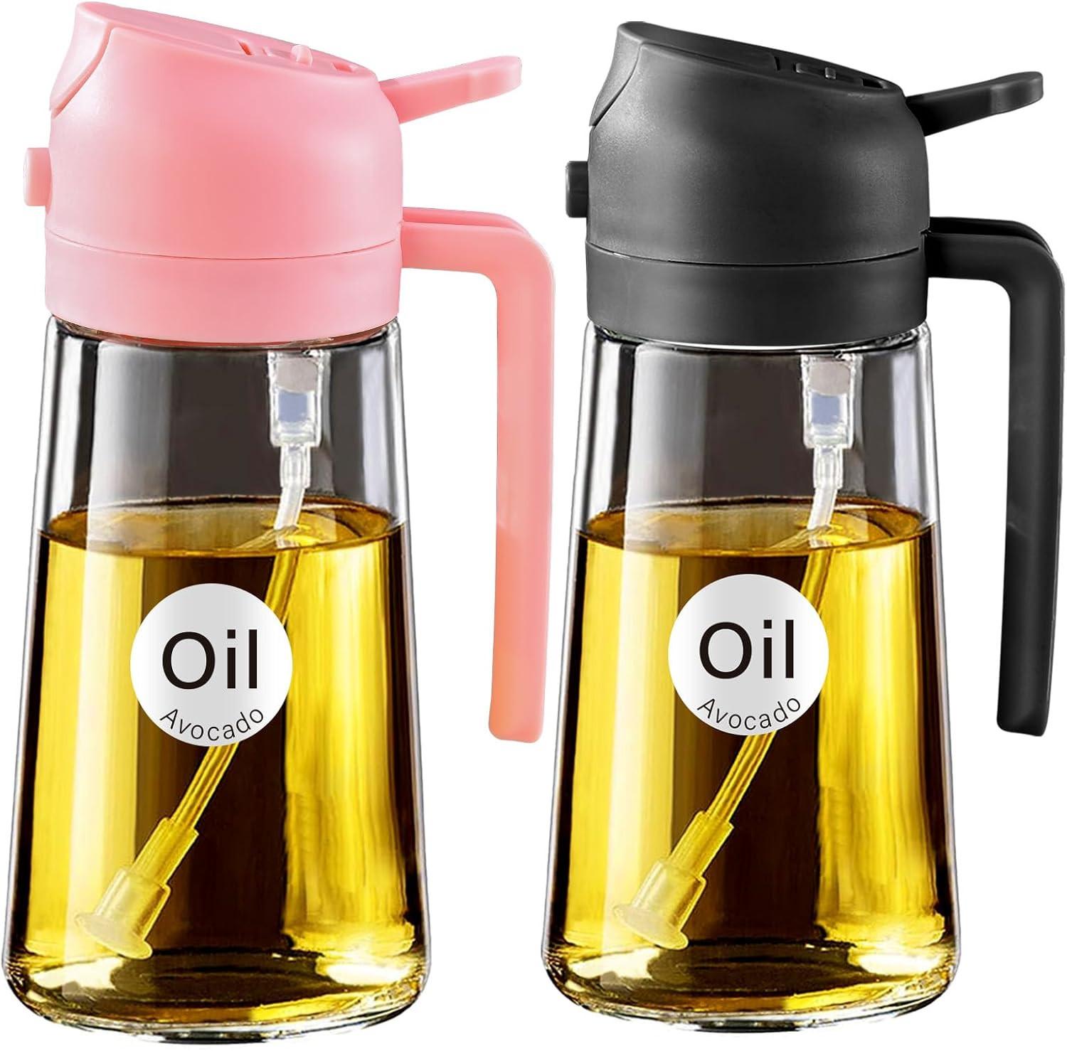 Generic 16oz/470ml Glass Olive Oil Sprayer for Cooking with Stickers, 2 in 1 Oil Dispenser for Kitchen Gadgets, Food Grade Premium Spray Bottle with Portion Control for Salad, Frying, BBQ (Black).