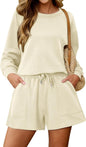 KISSMODA women's lounge set with matching sweatshirt and shorts, comfortable casual outfit for relaxing or lounging at home.