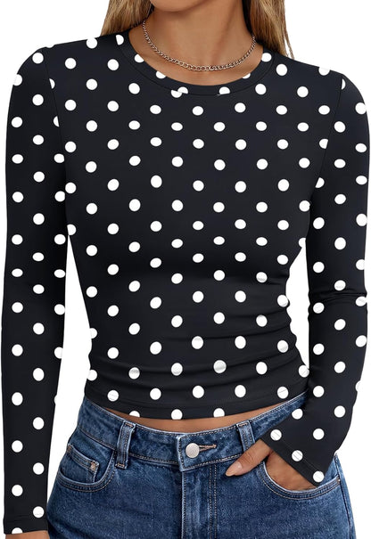 Trendy Queen women's long sleeve T-shirt with fall fashion Y2K style, basic casual top, perfect for fall season.