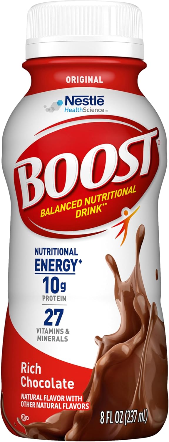 BOOST Original Nutritional Shake in Very Vanilla flavor, ready-to-drink bottles, 24-pack, ideal for nutrition on the go.