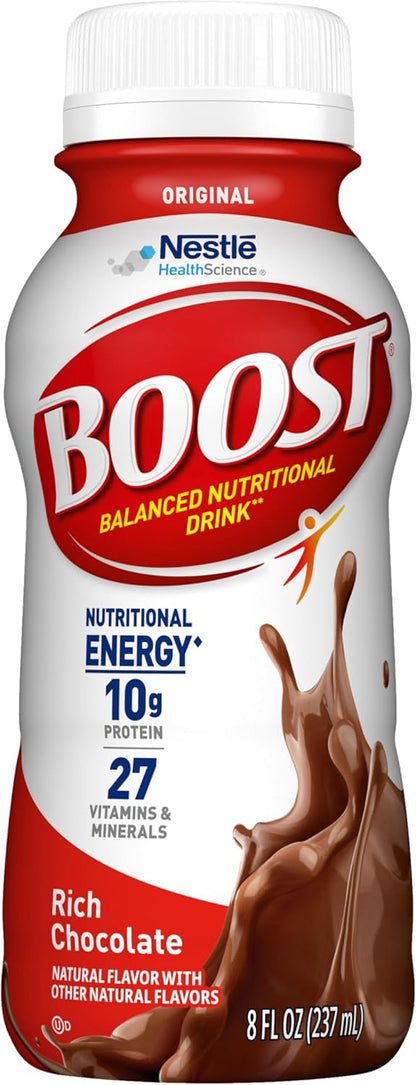 BOOST Original Nutritional Shake in Very Vanilla flavor, ready-to-drink bottles, 24-pack, ideal for nutrition on the go.