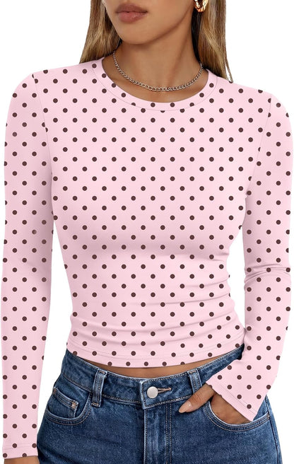 Trendy Queen women's long sleeve T-shirt with fall fashion Y2K style, basic casual top, versatile for autumn wear.