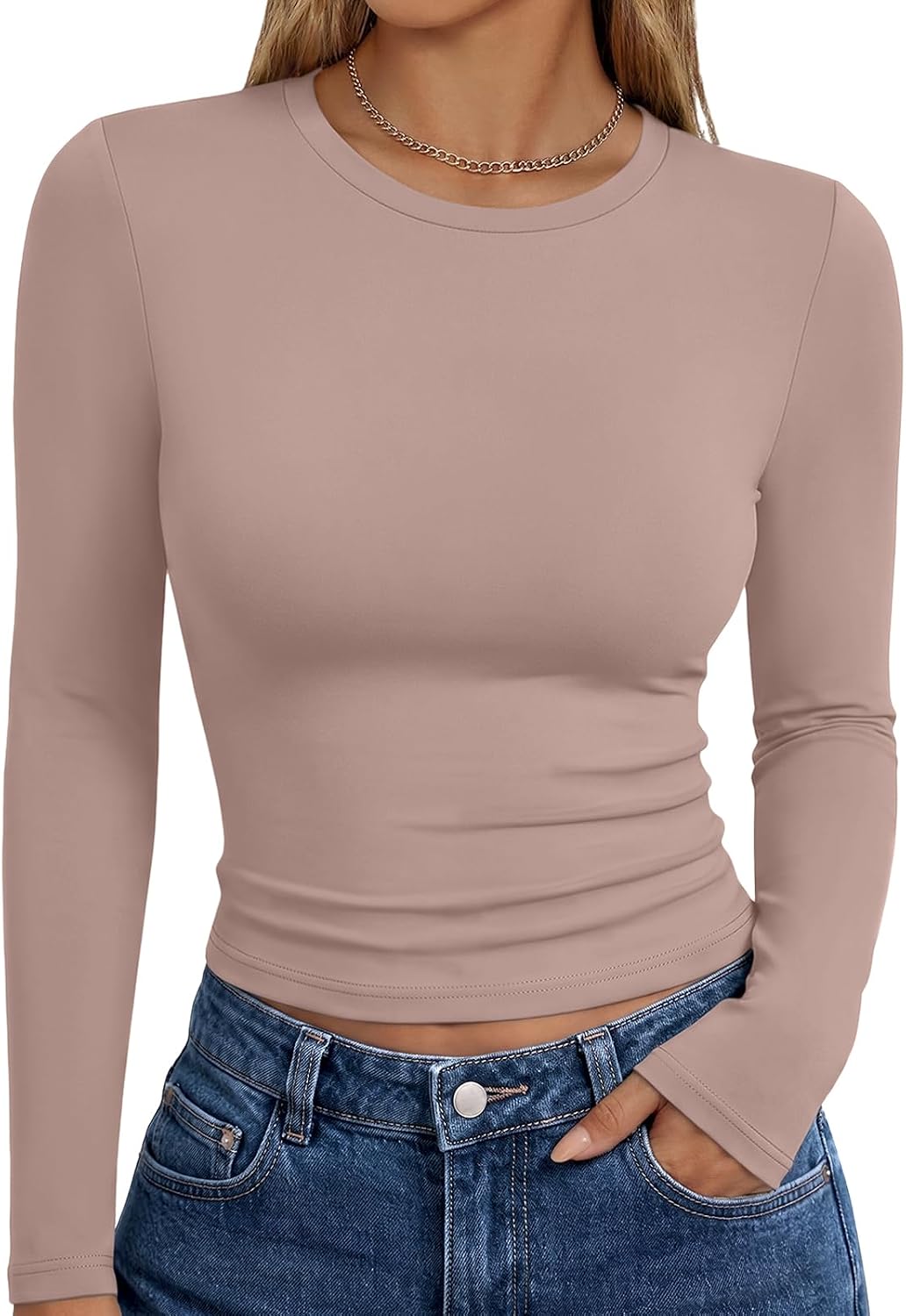Trendy Queen women's long sleeve T-shirt in fall fashion style, featuring basic Y2K-inspired design and casual fit.