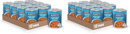 Cans of Progresso Traditional Chicken Noodle Soup, 19 oz, four-pack, featuring labels with chicken, noodles, and vegetables.