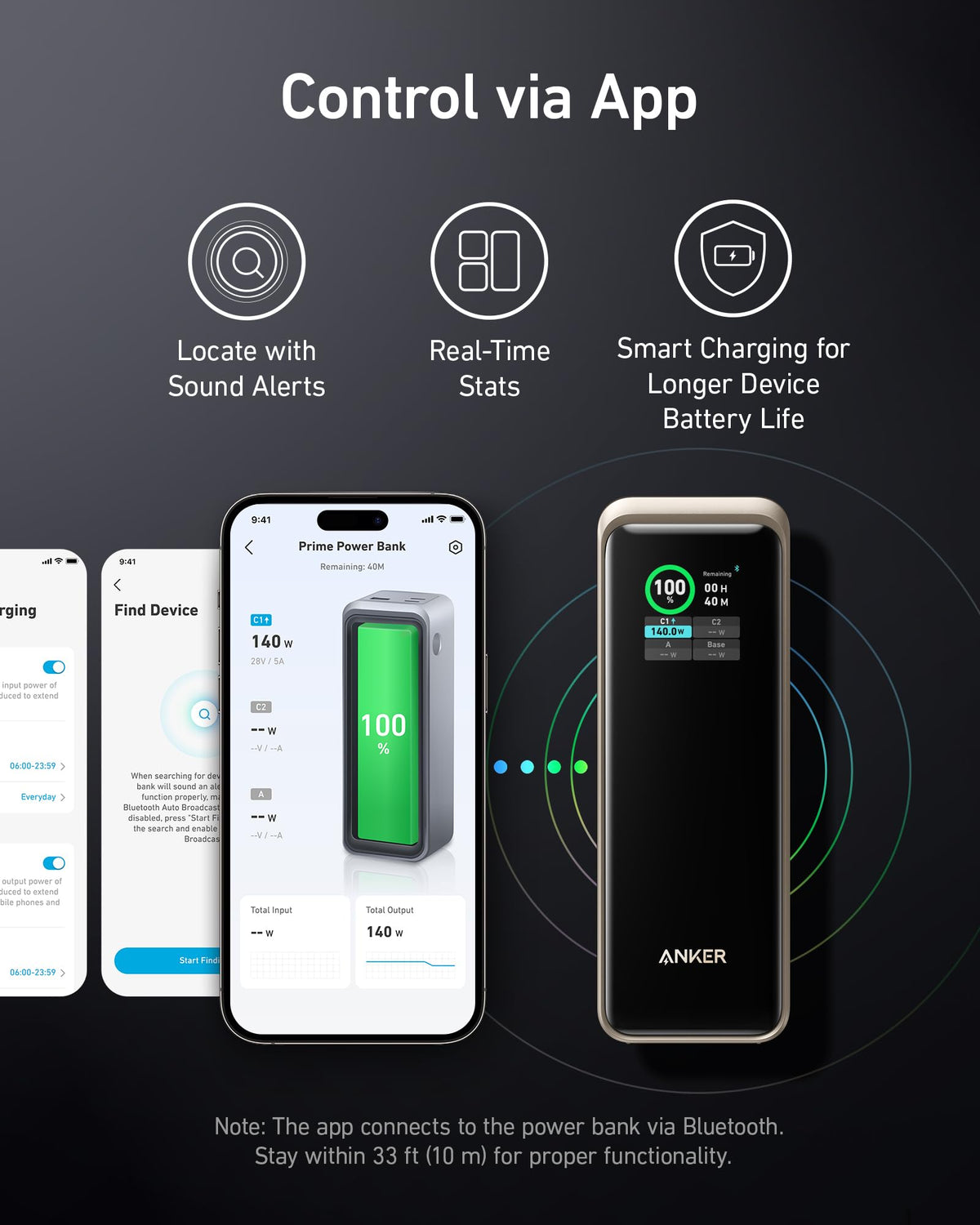 Anker Prime Power Bank 27K 250W portable charging device with multiple ports, black rectangular design, and digital display.