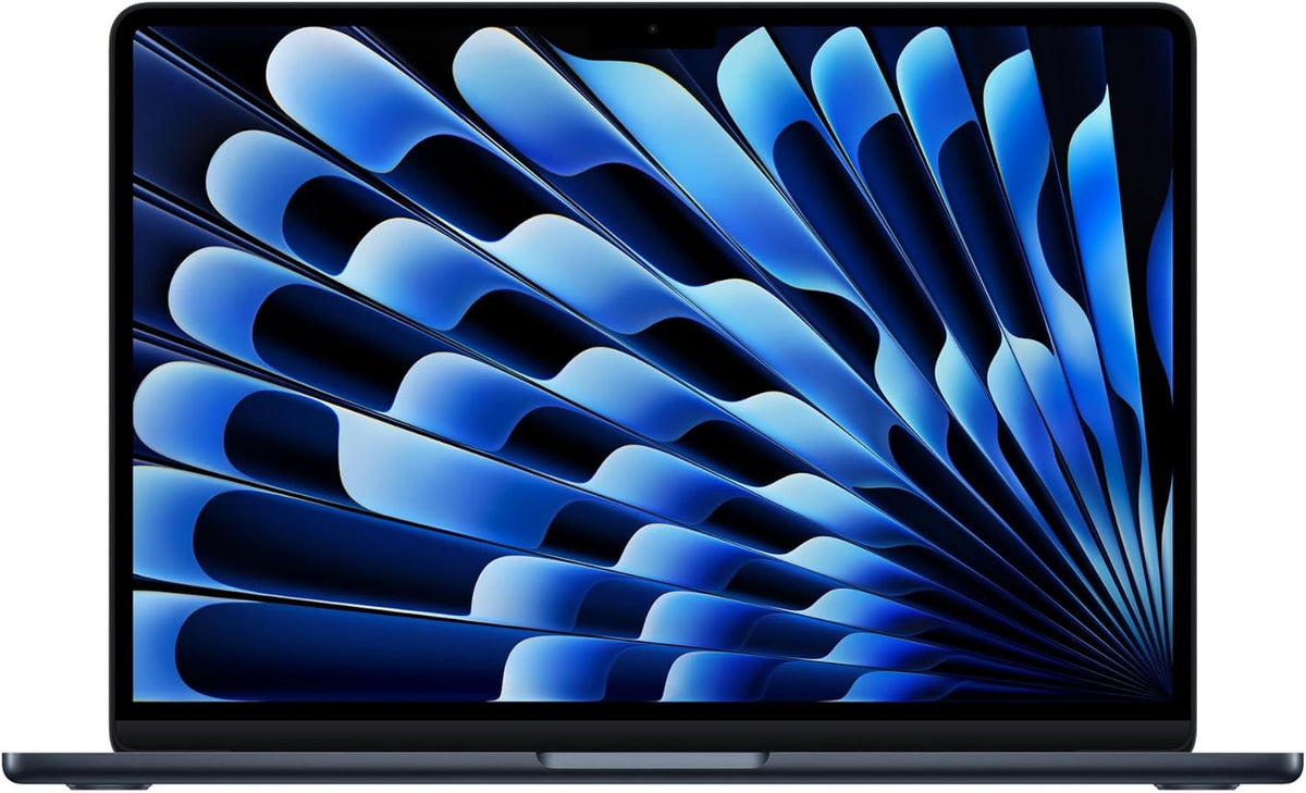 Apple MacBook Air 13-inch laptop with M5 chip, Liquid Retina display, Midnight color, 16GB memory, 1TB SSD, and Touch ID.