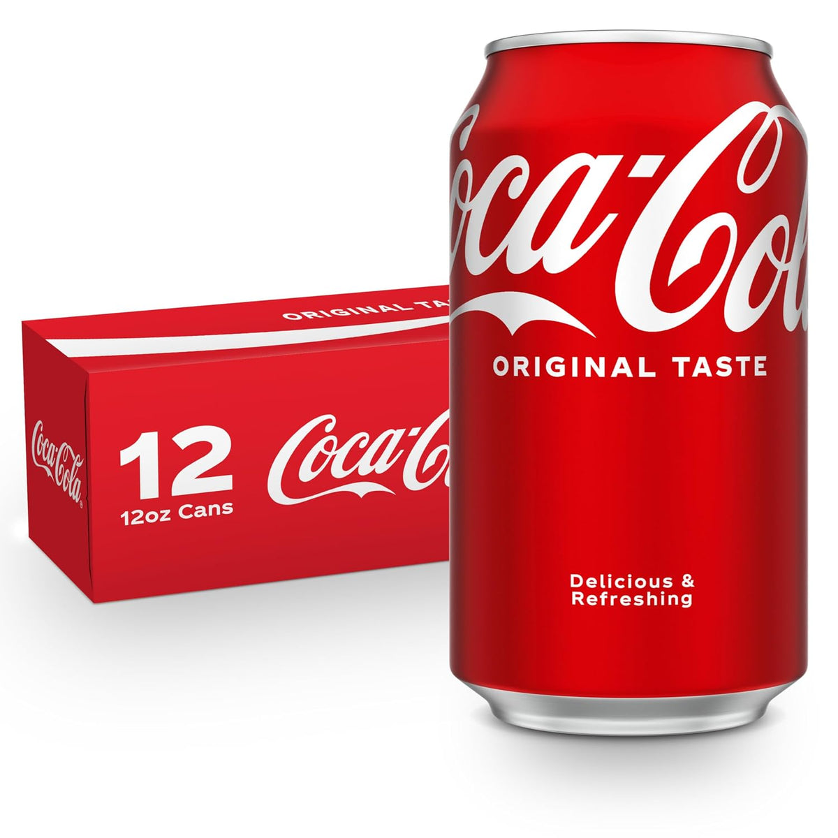 Coca-Cola soda soft drink fridge pack with 12 cans, 12 fl oz each, featuring classic red branding and Coca-Cola logo on the cans.