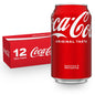 Coca-Cola soda soft drink fridge pack with 12 cans, 12 fl oz each, featuring classic red branding and Coca-Cola logo on the cans.