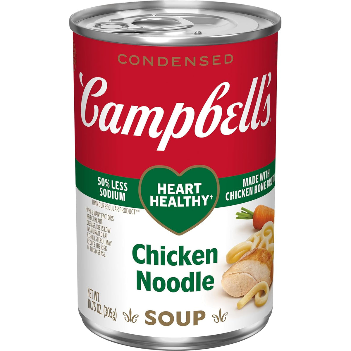Campbell's Homestyle Chicken Noodle Soup in 10.5 oz cans, pack of 12, featuring creamy chicken broth with noodles and vegetables