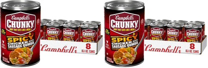 Campbell’s Chunky Creamy Chicken and Dumplings Soup in an 18.8 oz can with visible chunks of chicken and dumplings