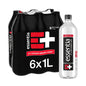Bottle of Essentia Ionized Alkaline Water with 9.5+ pH, 12-pack of 1-liter bottles, clear label and water inside.