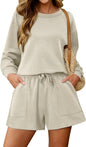KISSMODA women's lounge set with matching sweatshirt top and shorts, comfy lounge outfit for relaxed casual wear.